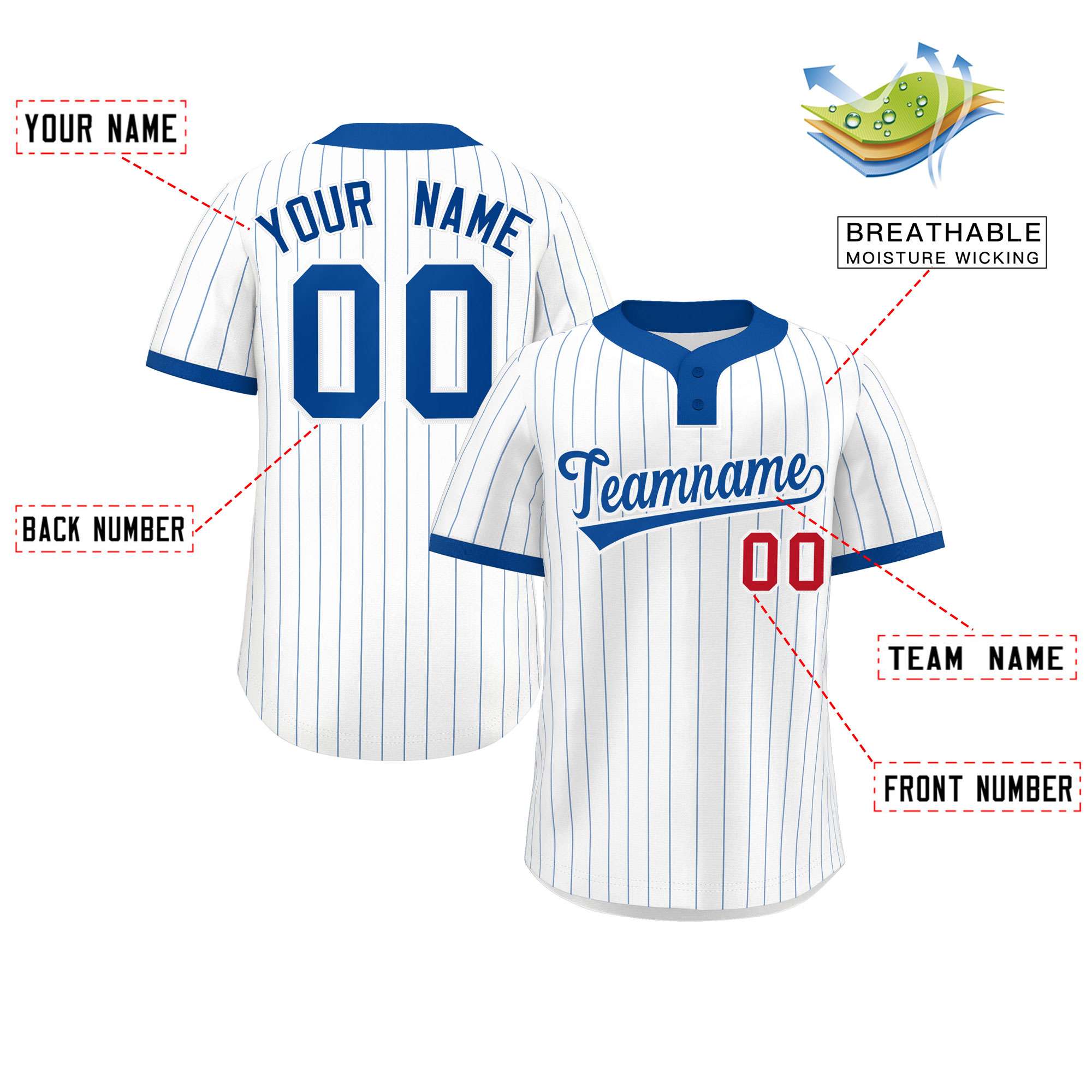 Custom White Royal Stripe Fashion Authentic Two-Button Baseball Jersey