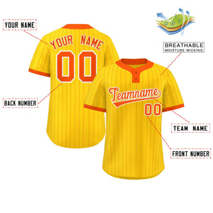 Custom Gold Orange Stripe Fashion Authentic Two-Button Baseball Jersey