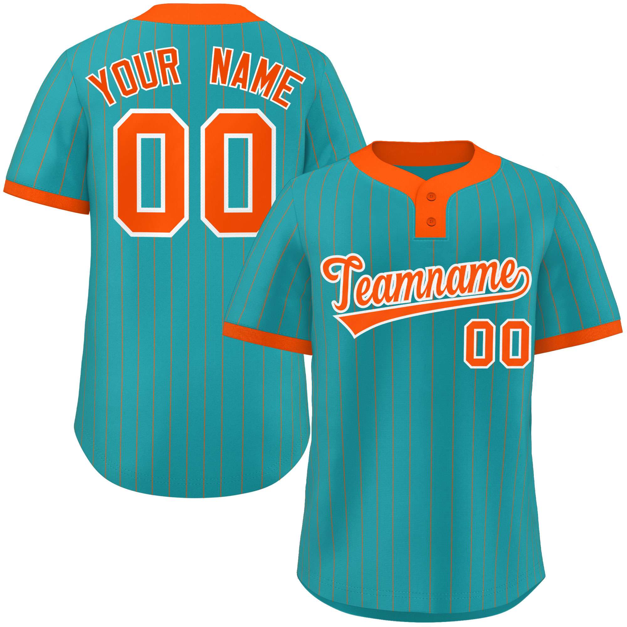 Custom Aqua Orange Stripe Fashion Authentic Two-Button Baseball Jersey