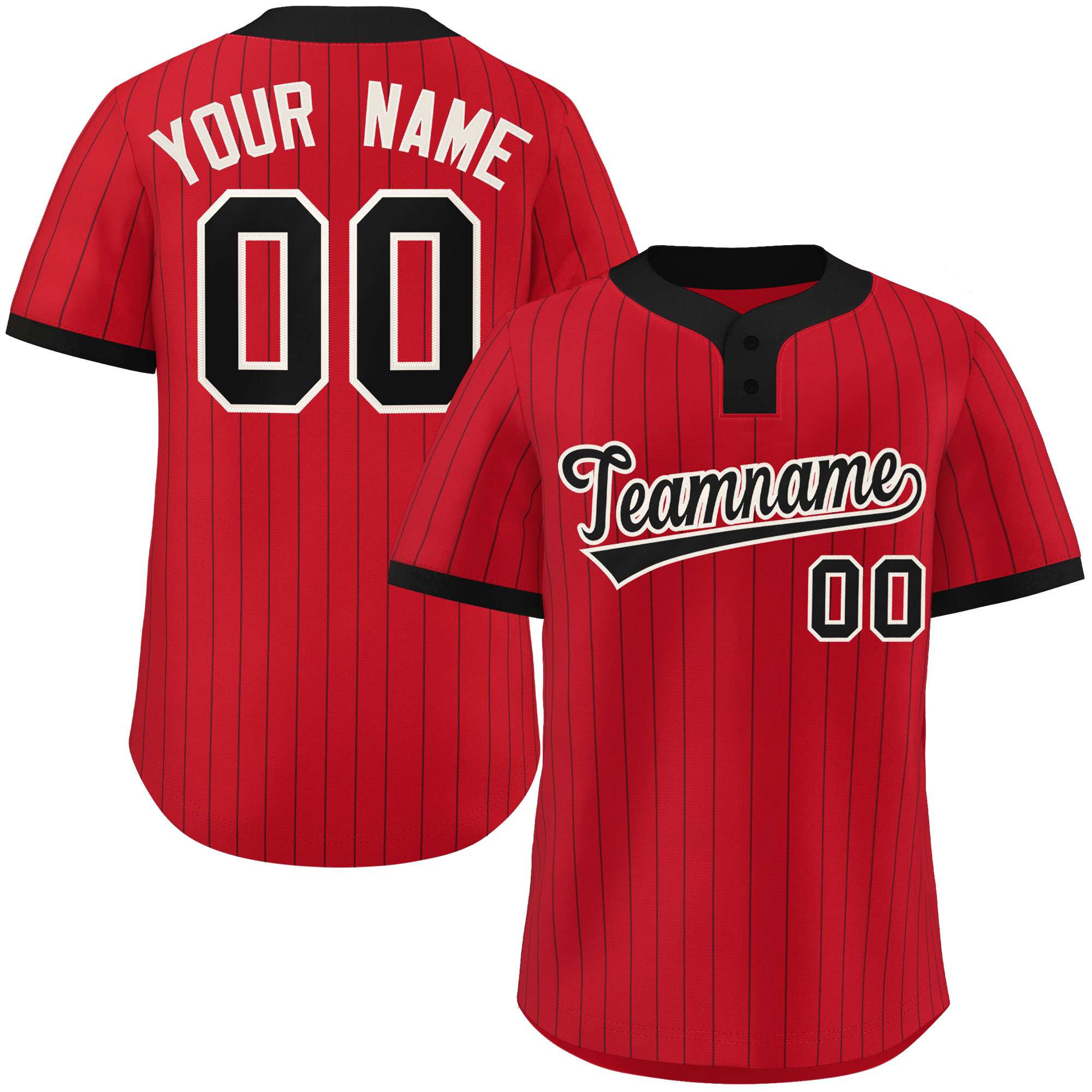 Custom Red Black Stripe Fashion Authentic Two-Button Baseball Jersey