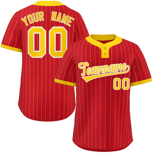 Custom Red Gold Stripe Fashion Authentic Two-Button Baseball Jersey