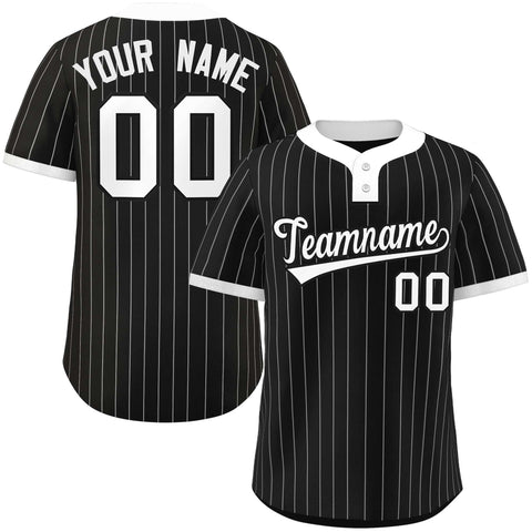 Custom Black White Stripe Fashion Authentic Two-Button Baseball Jersey