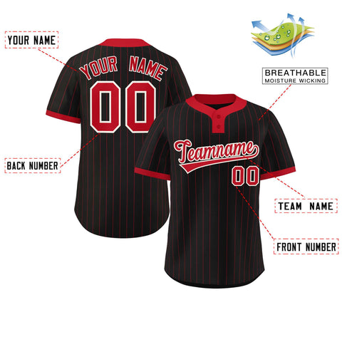 Custom Black Red Stripe Fashion Authentic Two-Button Baseball Jersey