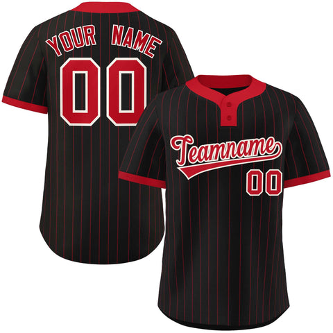Custom Black Red Stripe Fashion Authentic Two-Button Baseball Jersey