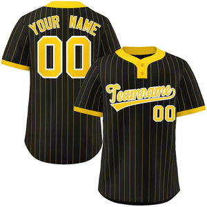 Custom Black Gold Stripe Fashion Authentic Two-Button Baseball Jersey