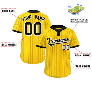 Custom Gold Black Stripe Fashion Authentic Two-Button Baseball Jersey