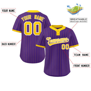 Custom Purple Gold Stripe Fashion Authentic Two-Button Baseball Jersey