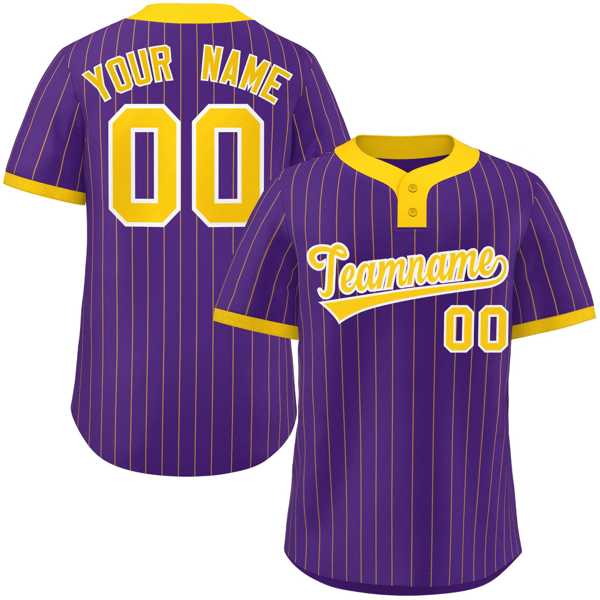 Custom Purple Gold Stripe Fashion Authentic Two-Button Baseball Jersey