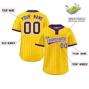 Custom Gold Purple Stripe Fashion Authentic Two-Button Baseball Jersey