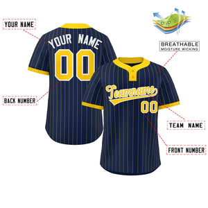 Custom Navy Gold Stripe Fashion Authentic Two-Button Baseball Jersey