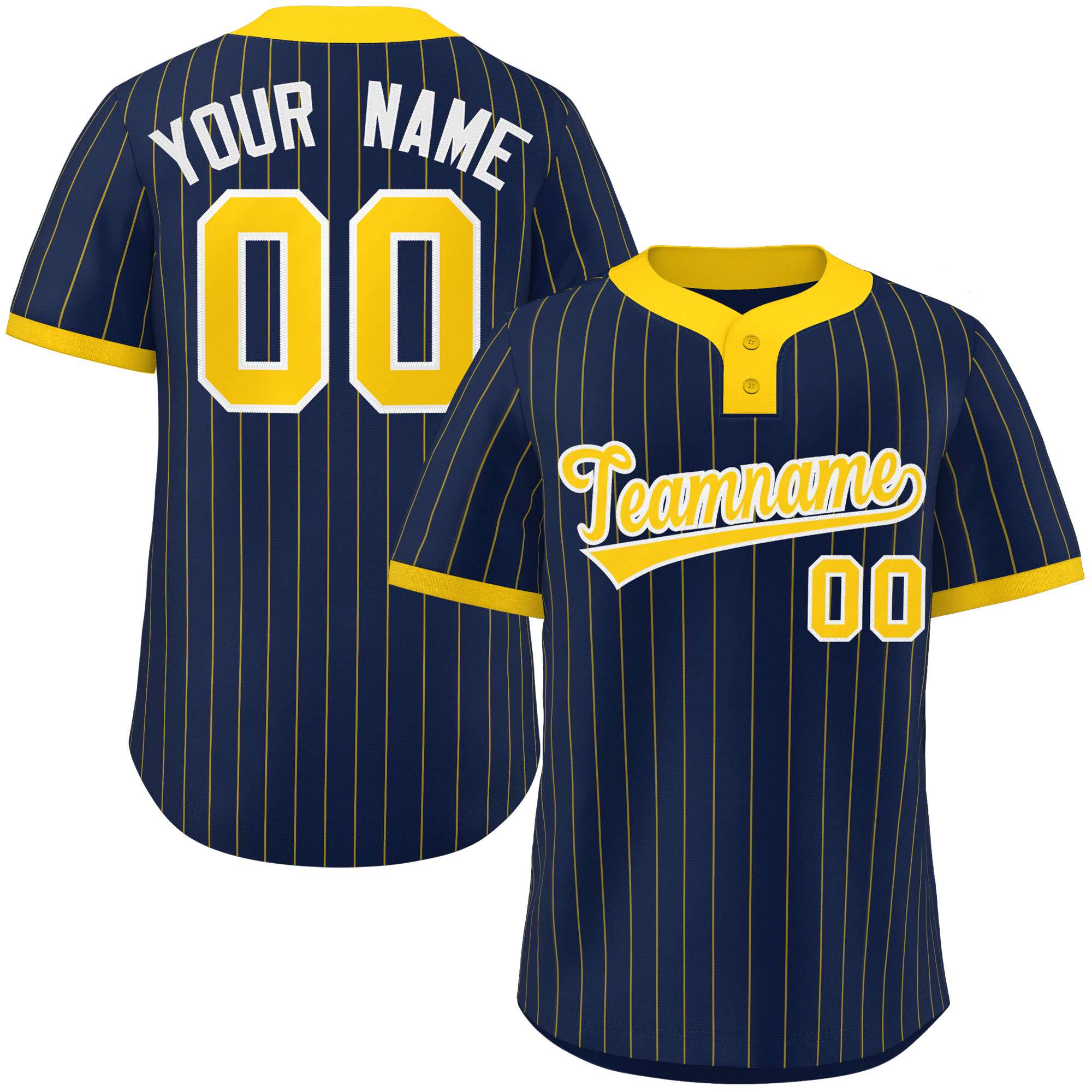 Custom Navy Gold Stripe Fashion Authentic Two-Button Baseball Jersey