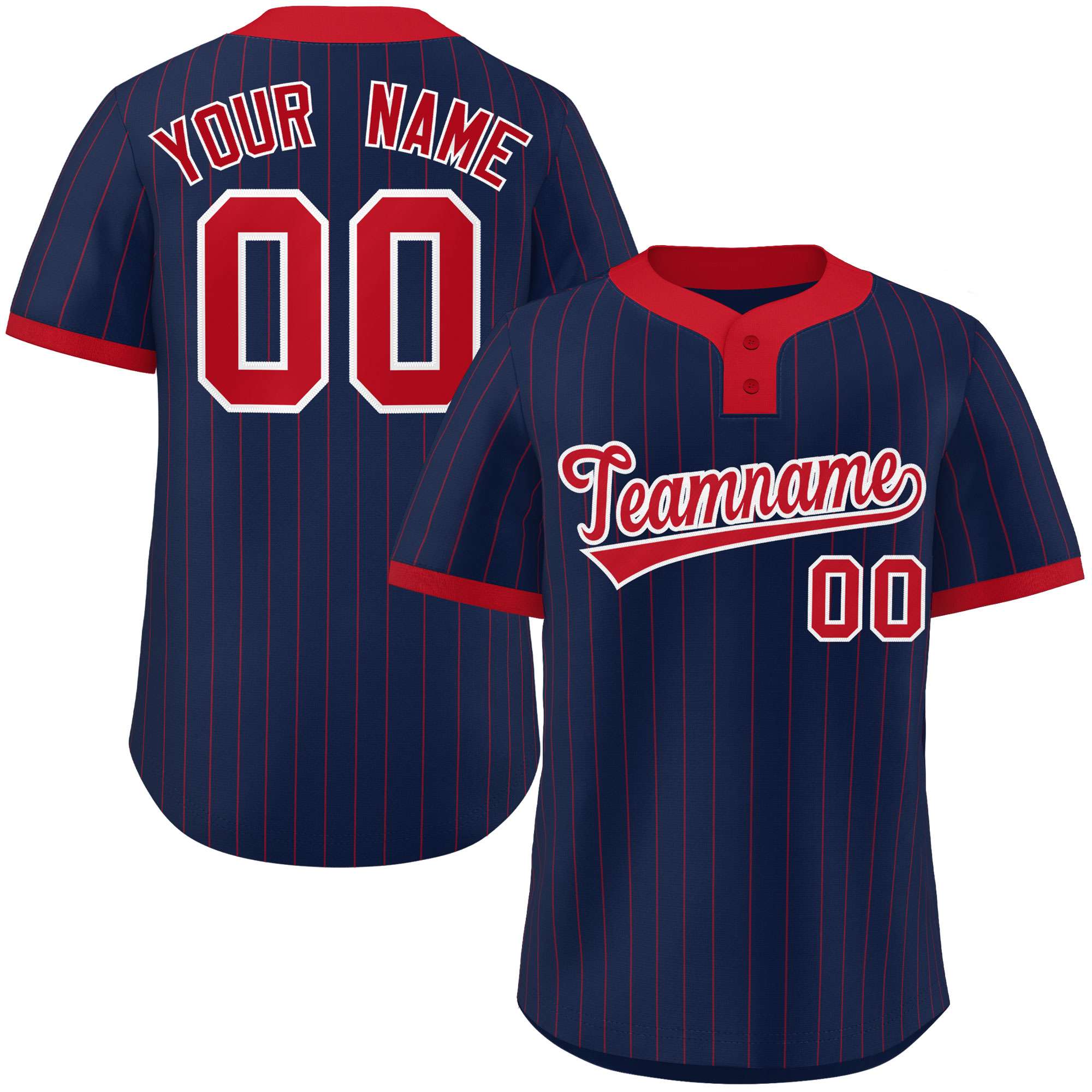 Custom Navy Red Stripe Fashion Authentic Two-Button Baseball Jersey