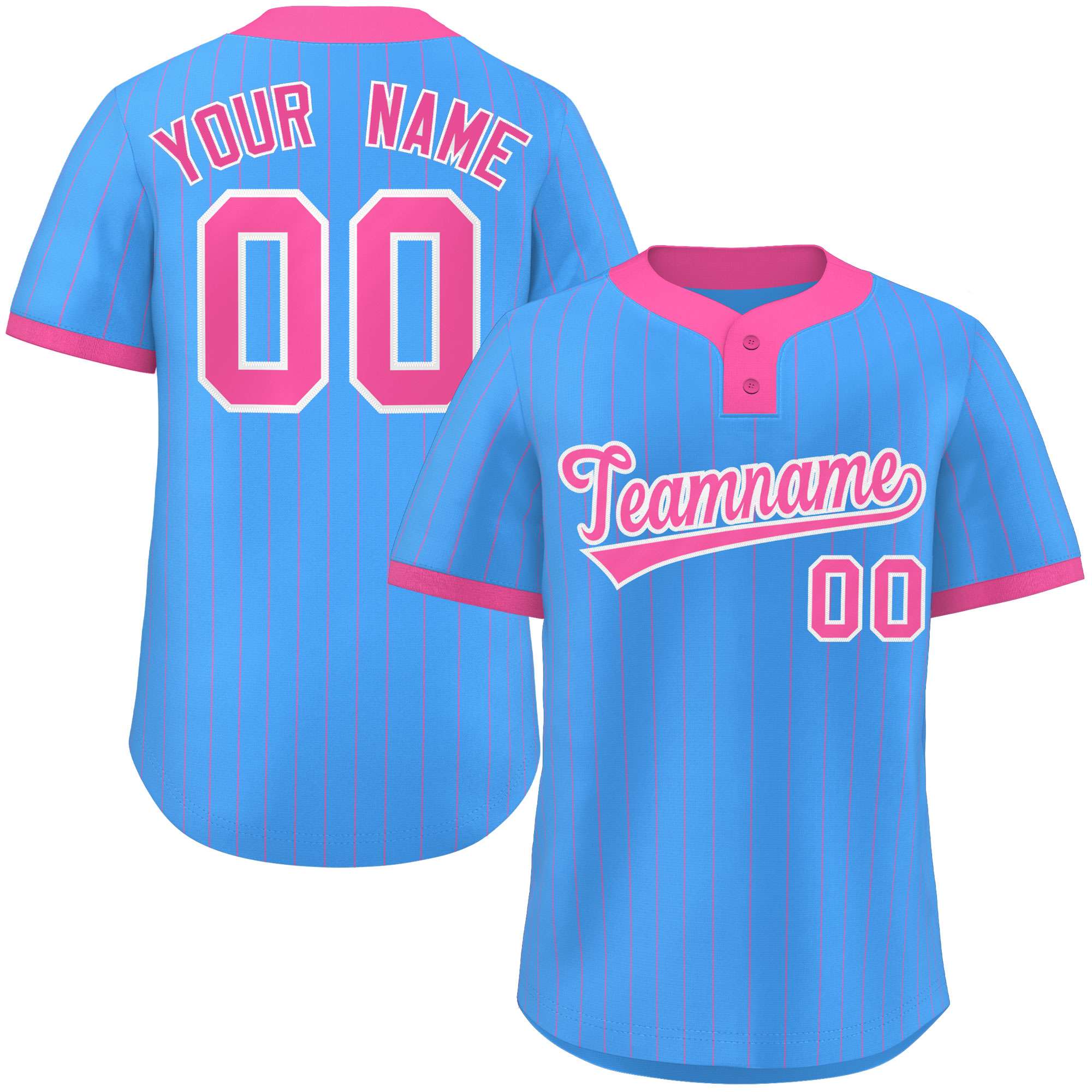 Custom Powder Blue Pink Stripe Fashion Authentic Two-Button Baseball Jersey