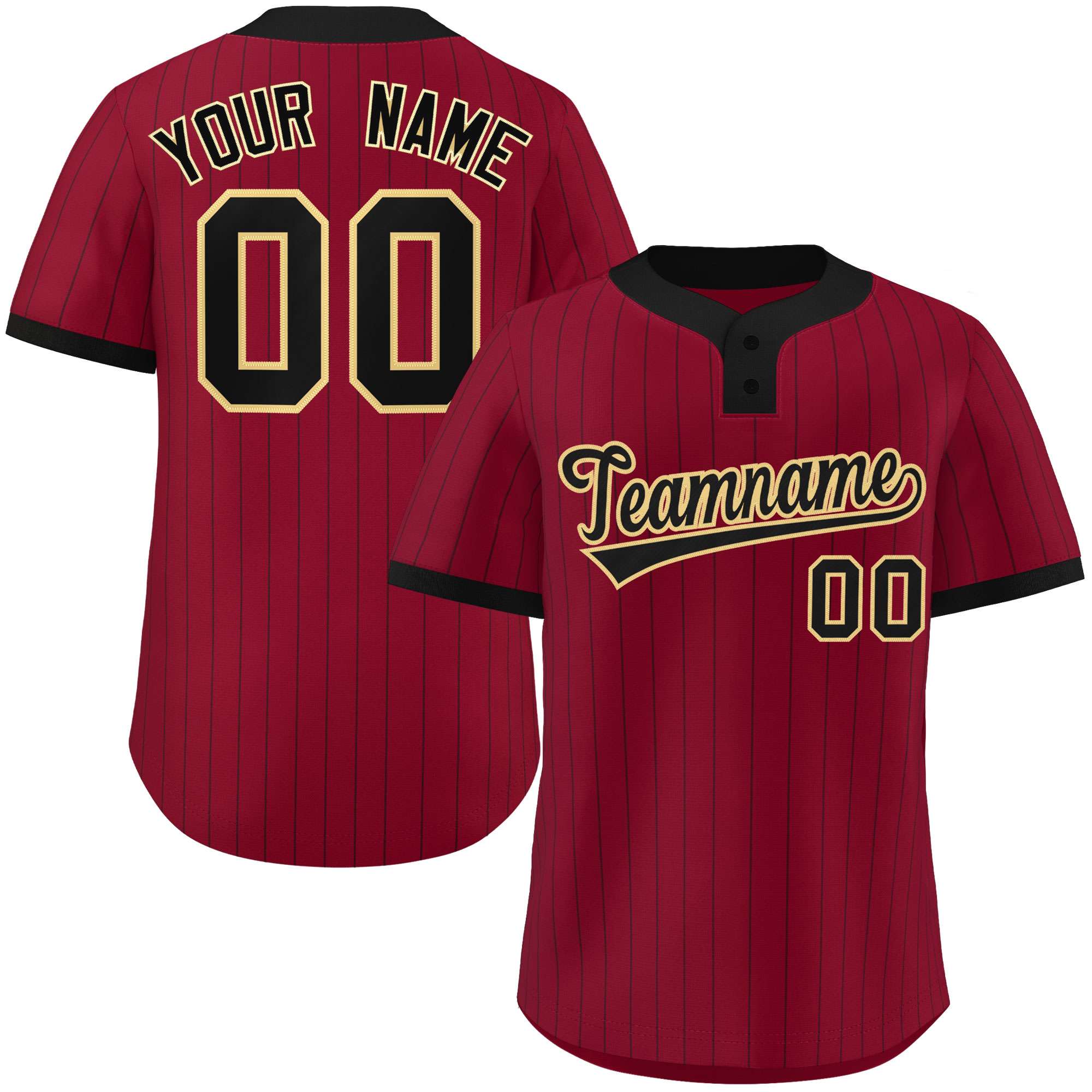 Custom Crimson Black Stripe Fashion Authentic Two-Button Baseball Jersey