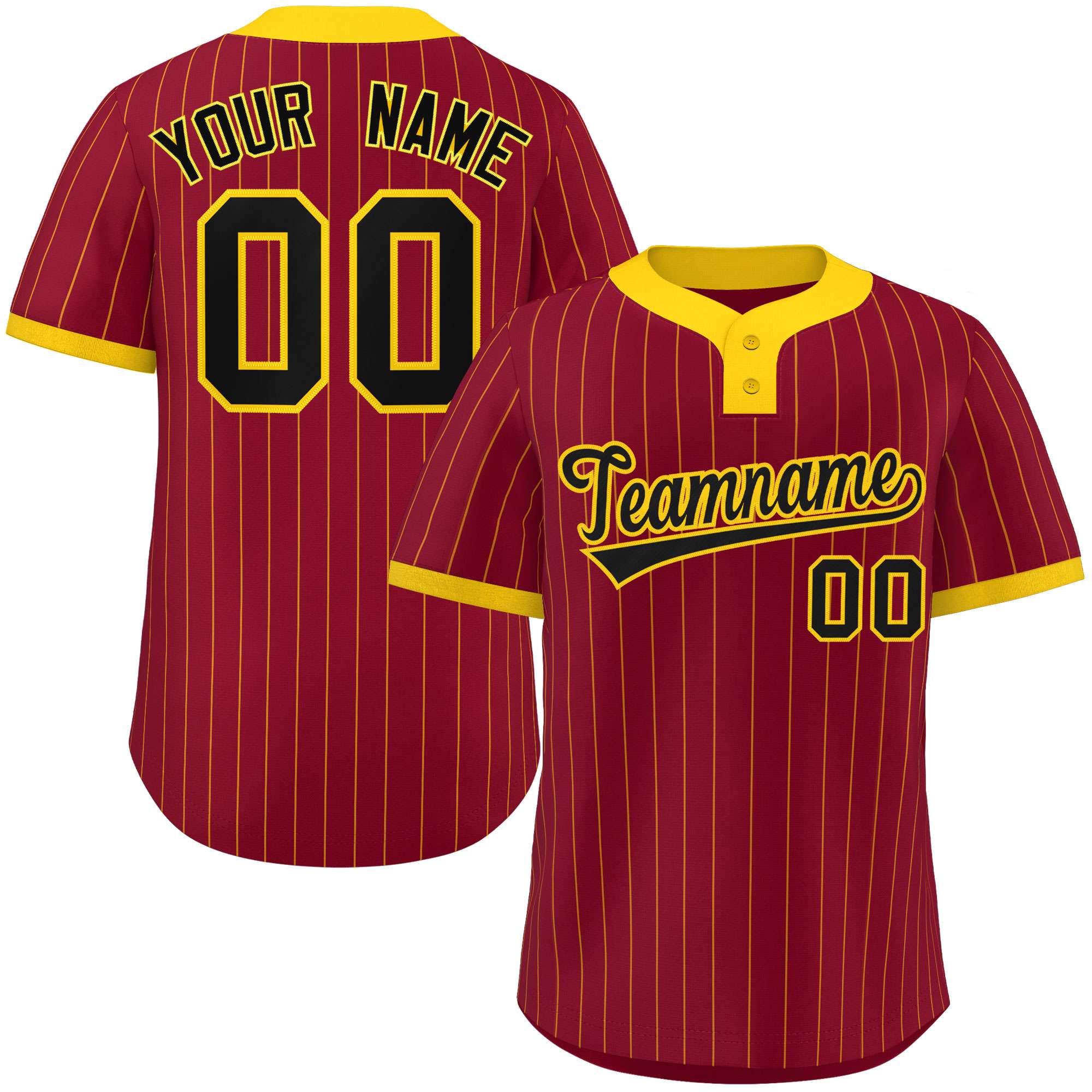 Custom Crimson Gold Stripe Fashion Authentic Two-Button Baseball Jersey