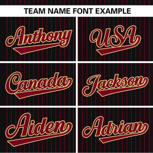 Custom Black Crimson Stripe Fashion Authentic Two-Button Baseball Jersey