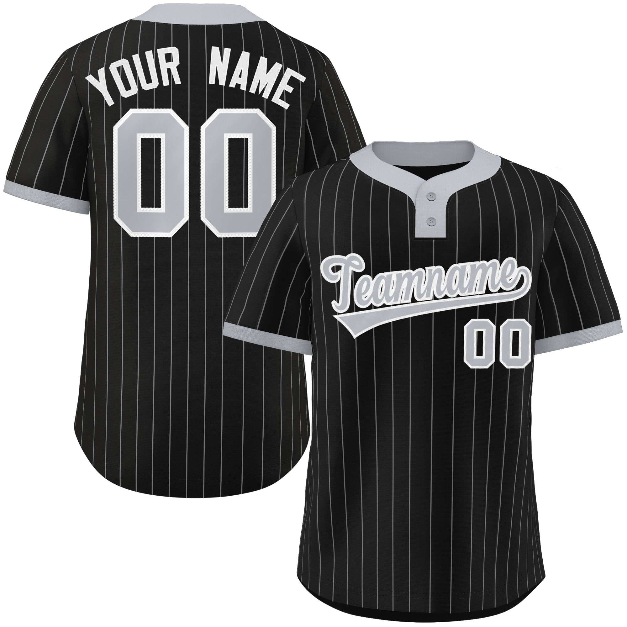 Custom Black Gray Stripe Fashion Authentic Two-Button Baseball Jersey