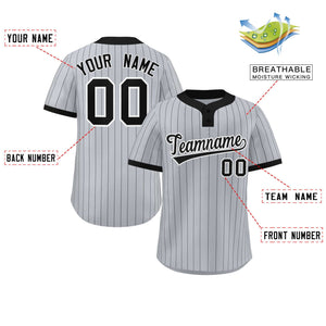 Custom Gray Black Stripe Fashion Authentic Two-Button Baseball Jersey