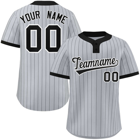 Custom Gray Black Stripe Fashion Authentic Two-Button Baseball Jersey