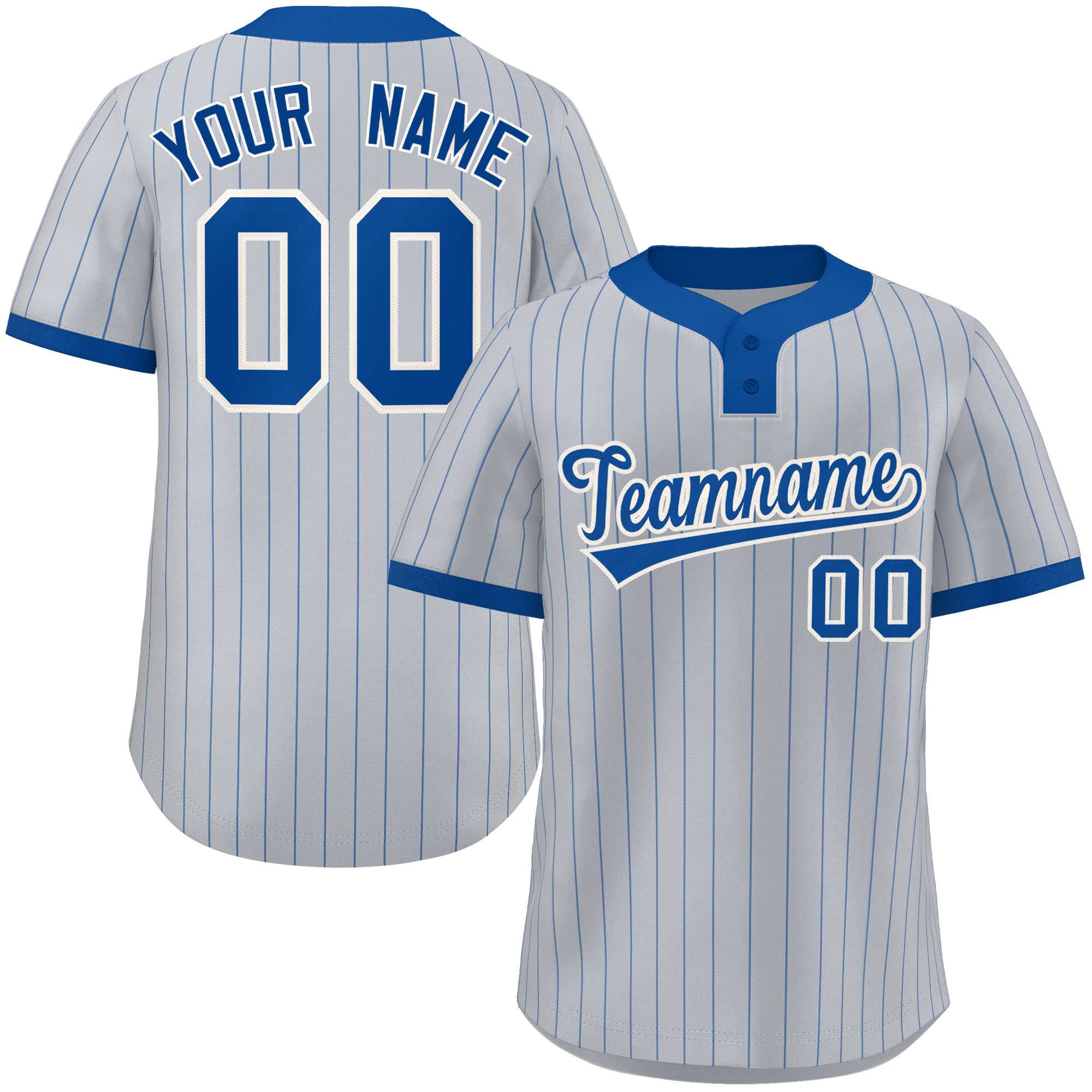 Custom Gray Royal Stripe Fashion Authentic Two-Button Baseball Jersey