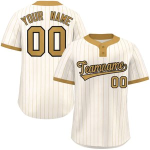 Custom Cream Old Gold Stripe Fashion Authentic Two-Button Baseball Jersey