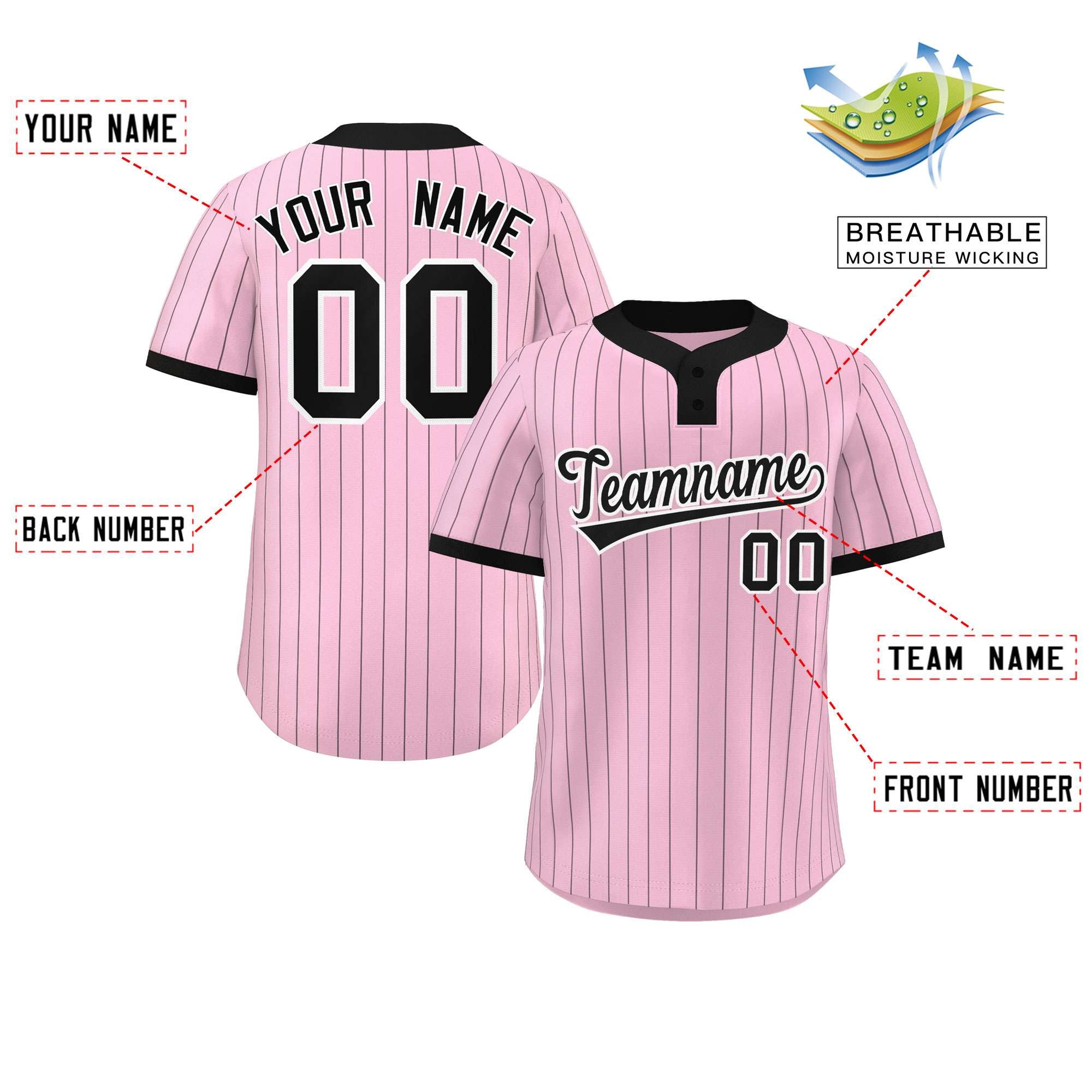 Custom Light Pink Black Stripe Fashion Authentic Two-Button Baseball Jersey