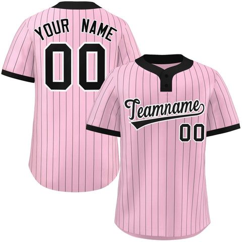 Custom Light Pink Black Stripe Fashion Authentic Two-Button Baseball Jersey