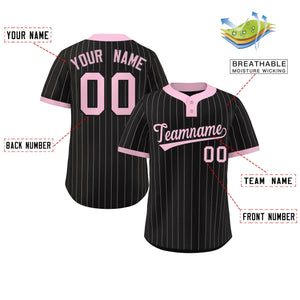 Custom Black Light Pink Stripe Fashion Authentic Two-Button Baseball Jersey