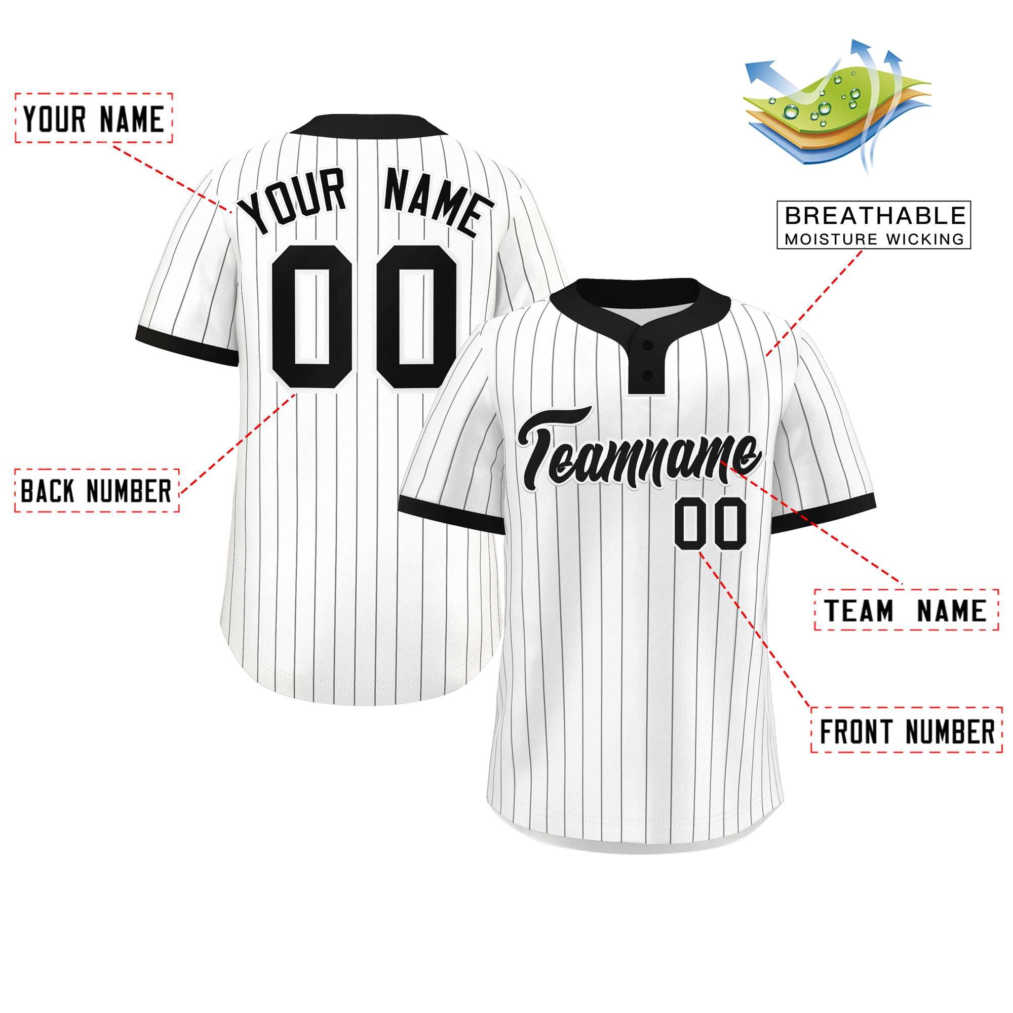 Custom White Black Stripe Fashion Authentic Two-Button Baseball Jersey