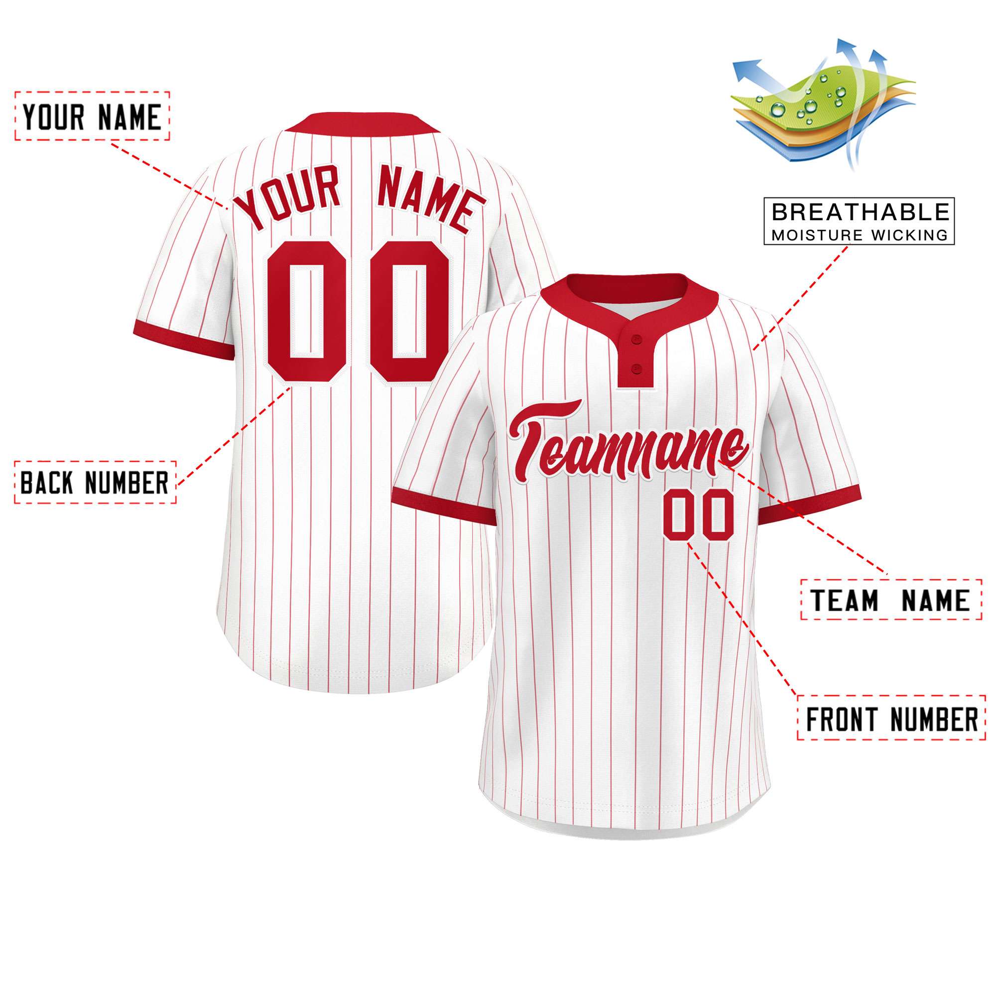 Custom White Red Stripe Fashion Authentic Two-Button Baseball Jersey