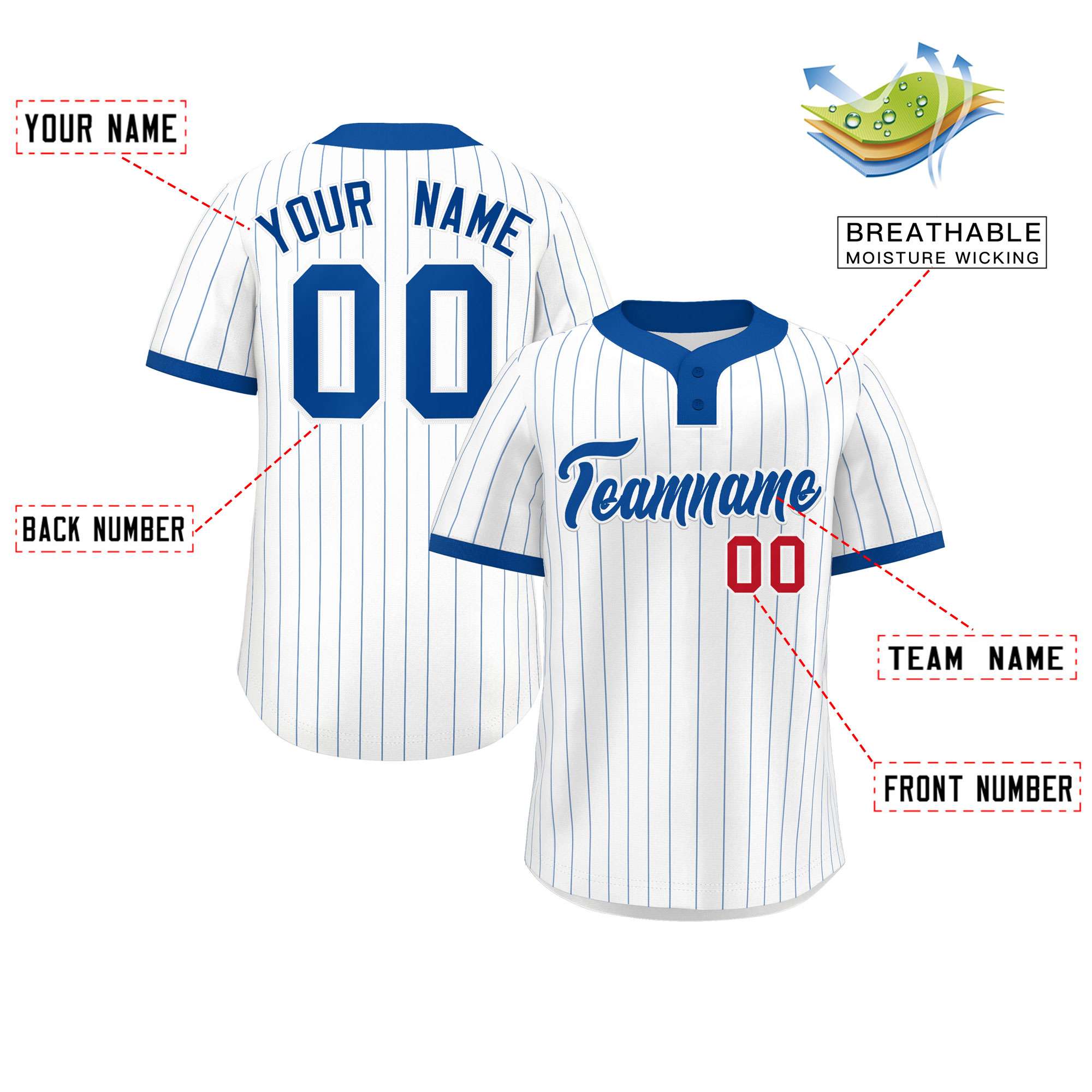 Custom White Royal Stripe Fashion Authentic Two-Button Baseball Jersey