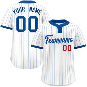 Custom White Royal Stripe Fashion Authentic Two-Button Baseball Jersey