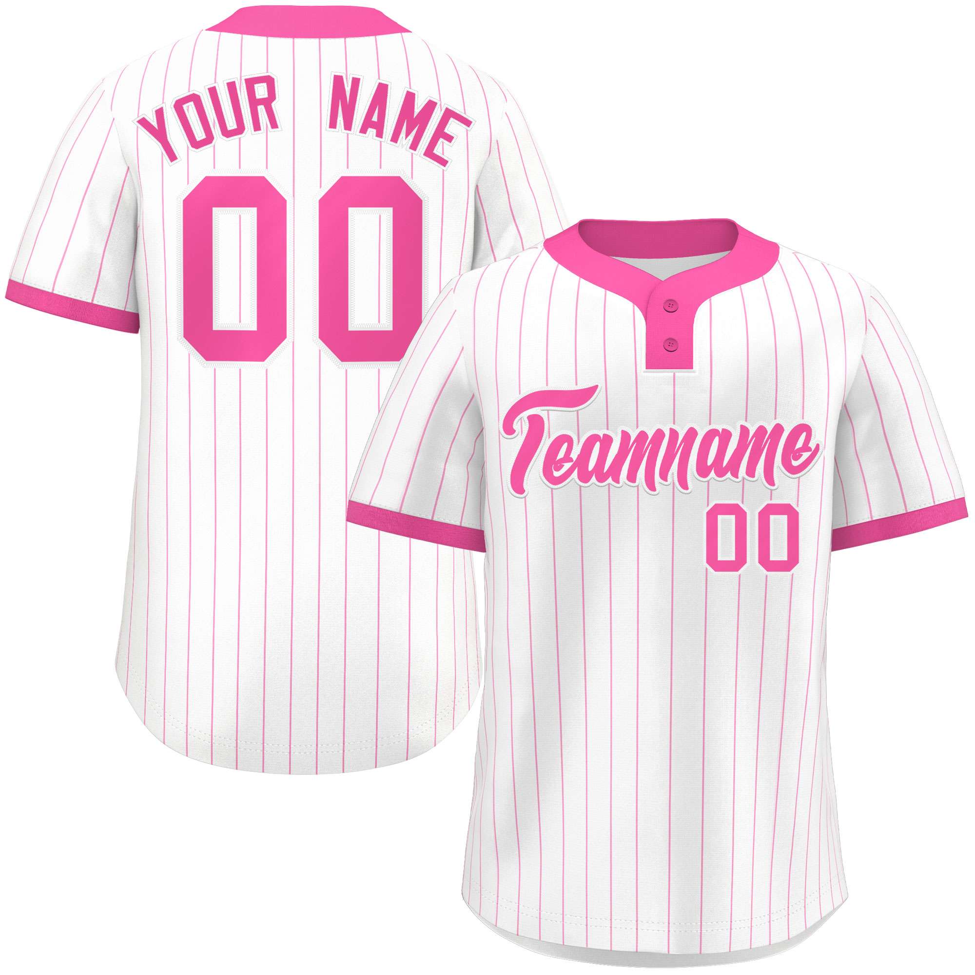 Custom White Pink Stripe Fashion Authentic Two-Button Baseball Jersey