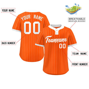 Custom Orange White Stripe Fashion Authentic Two-Button Baseball Jersey