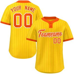 Custom Gold Orange Stripe Fashion Authentic Two-Button Baseball Jersey