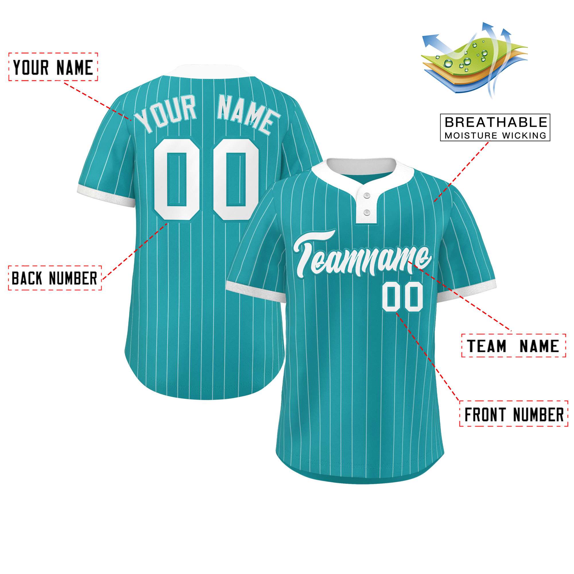 Custom Aqua White Stripe Fashion Authentic Two-Button Baseball Jersey