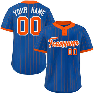 Custom Royal Orange Stripe Fashion Authentic Two-Button Baseball Jersey