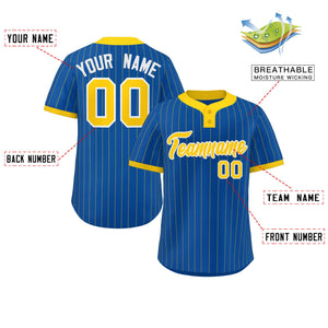 Custom Royal Gold Stripe Fashion Authentic Two-Button Baseball Jersey