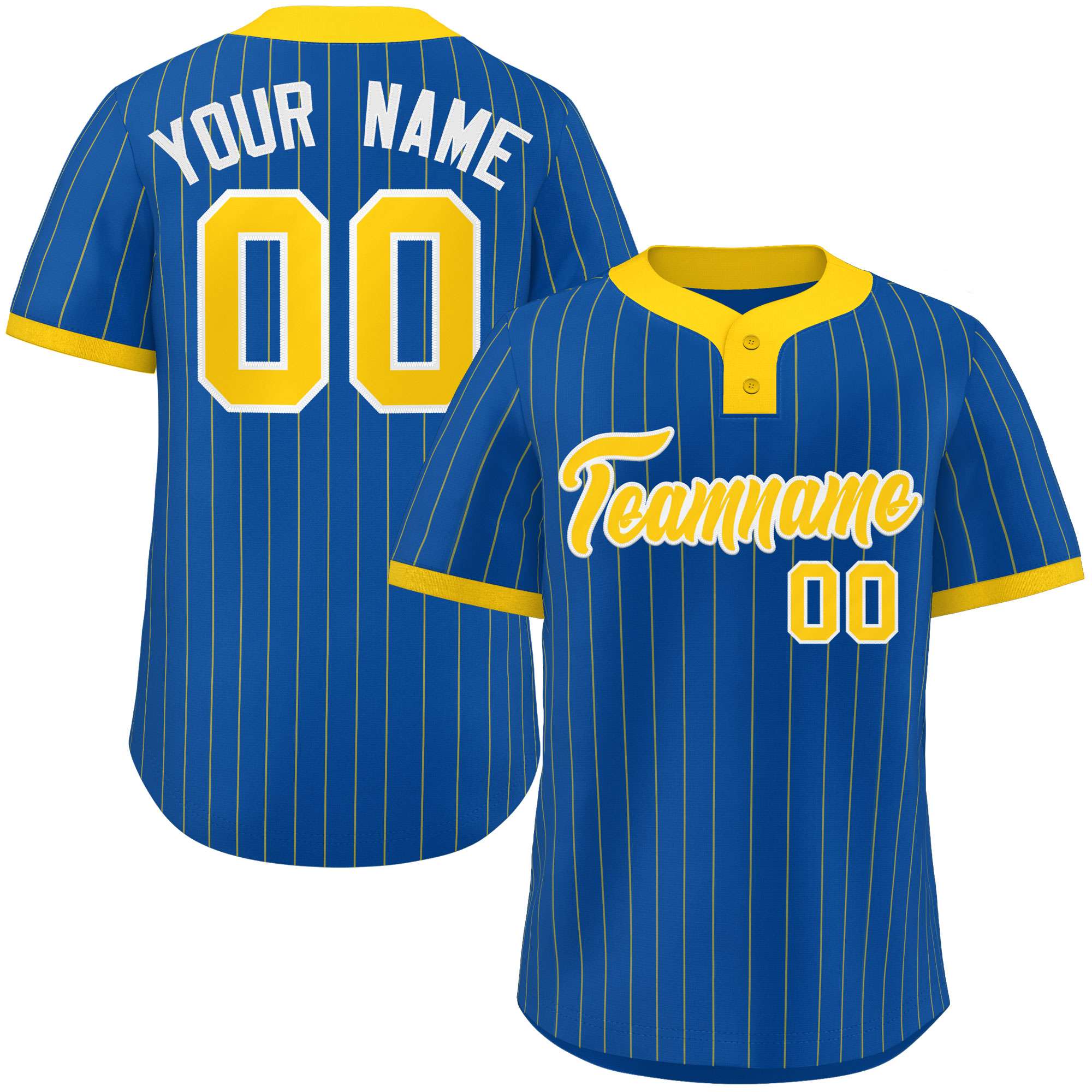 Custom Royal Gold Stripe Fashion Authentic Two-Button Baseball Jersey