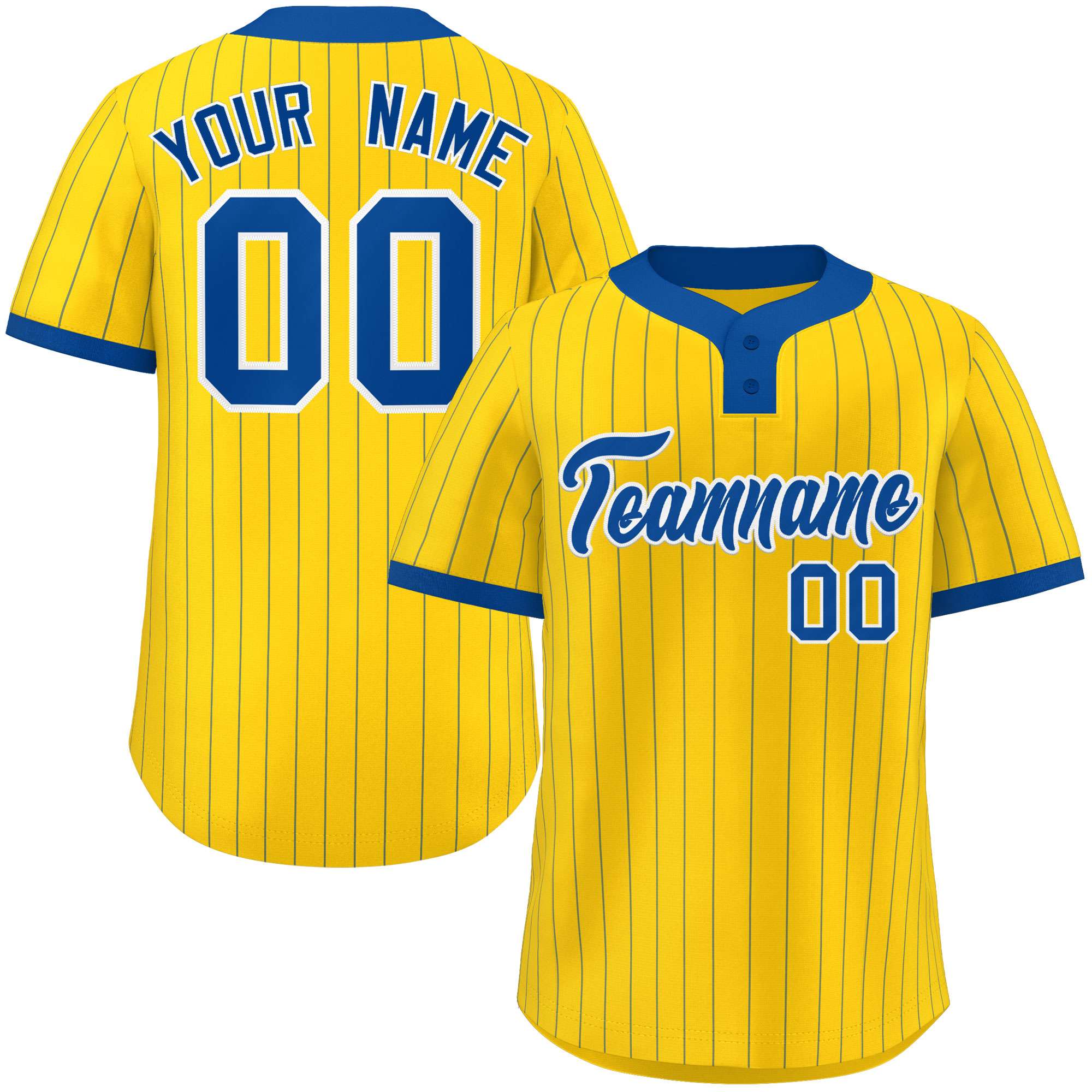 Custom Gold Royal Stripe Fashion Authentic Two-Button Baseball Jersey