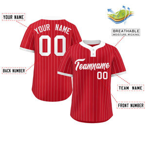 Custom Red White Stripe Fashion Authentic Two-Button Baseball Jersey