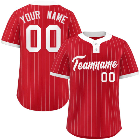 Custom Red White Stripe Fashion Authentic Two-Button Baseball Jersey