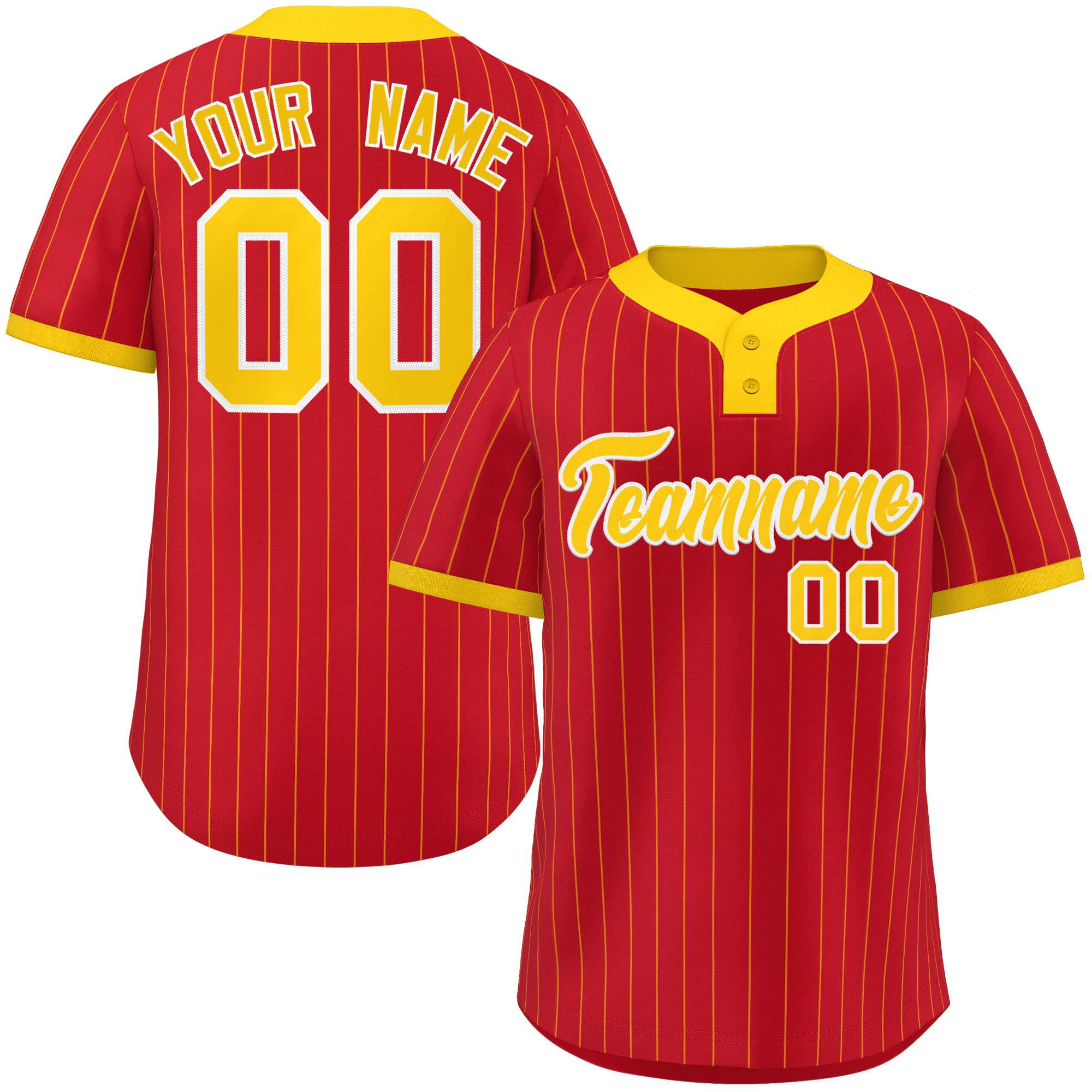 Custom Red Gold Stripe Fashion Authentic Two-Button Baseball Jersey