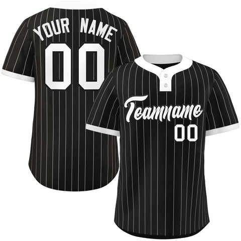 Custom Black White Stripe Fashion Authentic Two-Button Baseball Jersey