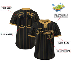 Custom Black Old Gold Stripe Fashion Authentic Two-Button Baseball Jersey