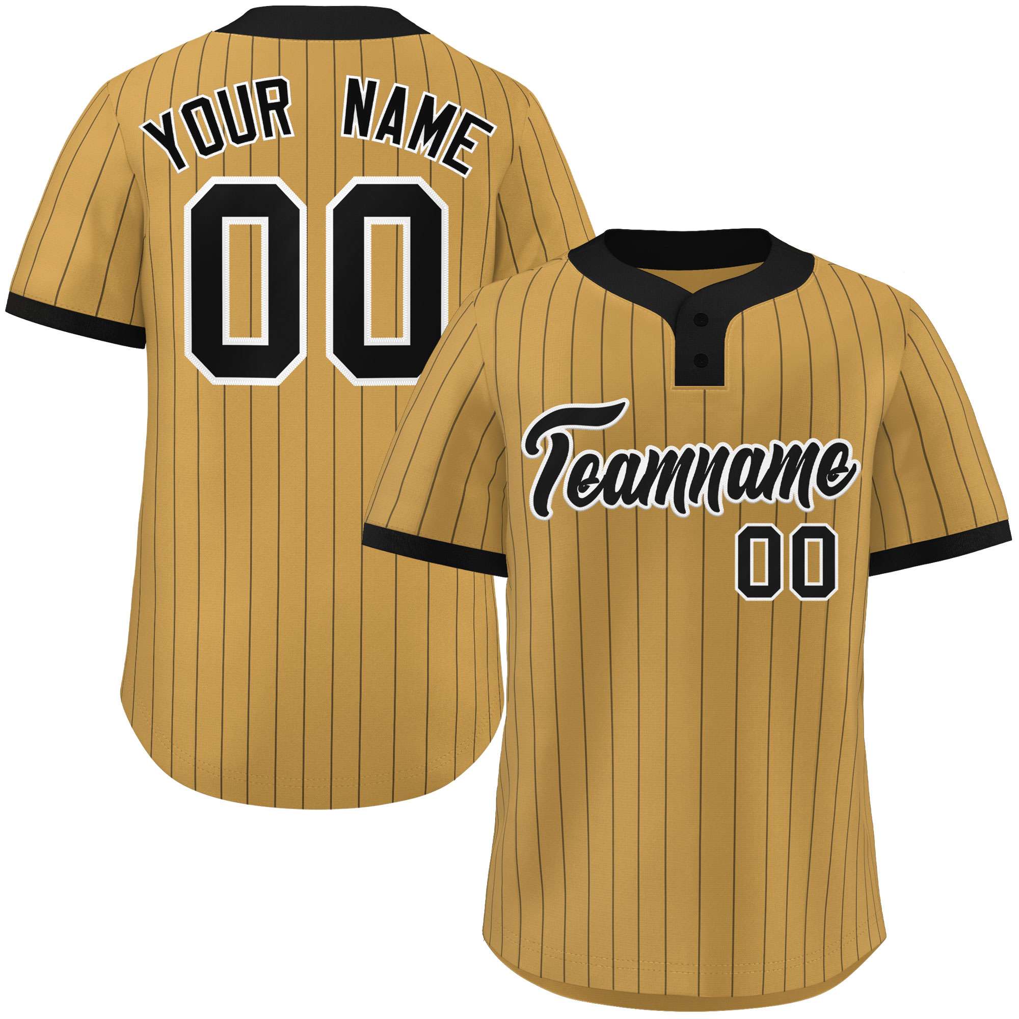 Custom Old Gold Black Stripe Fashion Authentic Two-Button Baseball Jersey