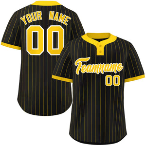 Custom Black Gold Stripe Fashion Authentic Two-Button Baseball Jersey