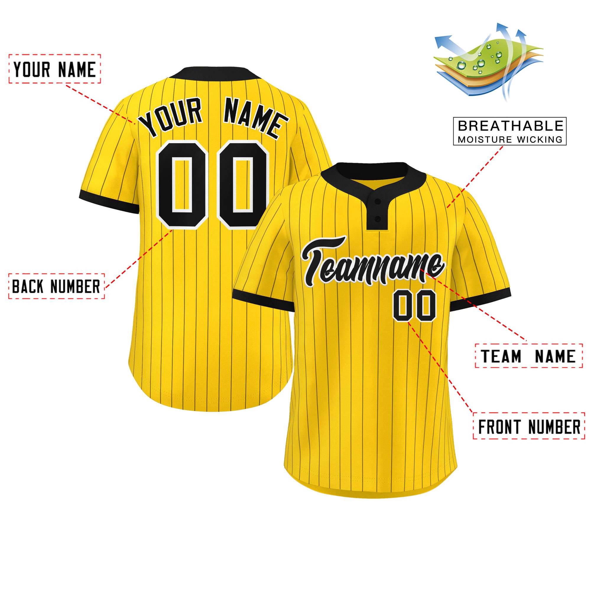 Custom Gold Black Stripe Fashion Authentic Two-Button Baseball Jersey