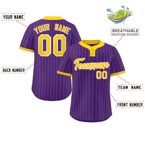 Custom Purple Gold Stripe Fashion Authentic Two-Button Baseball Jersey