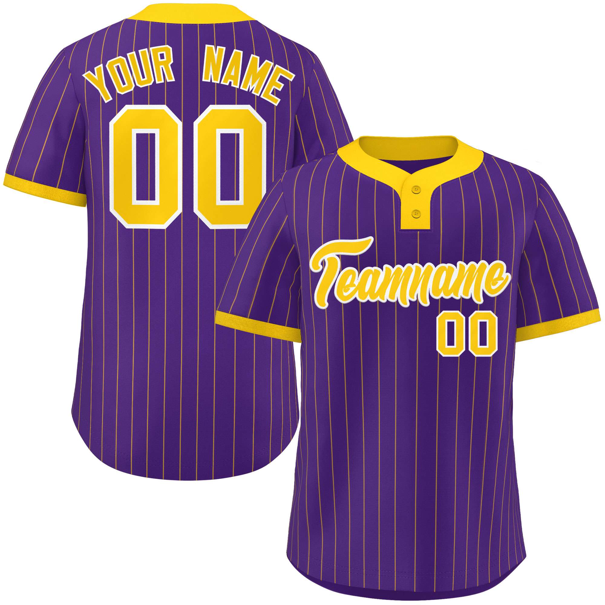 Custom Purple Gold Stripe Fashion Authentic Two-Button Baseball Jersey